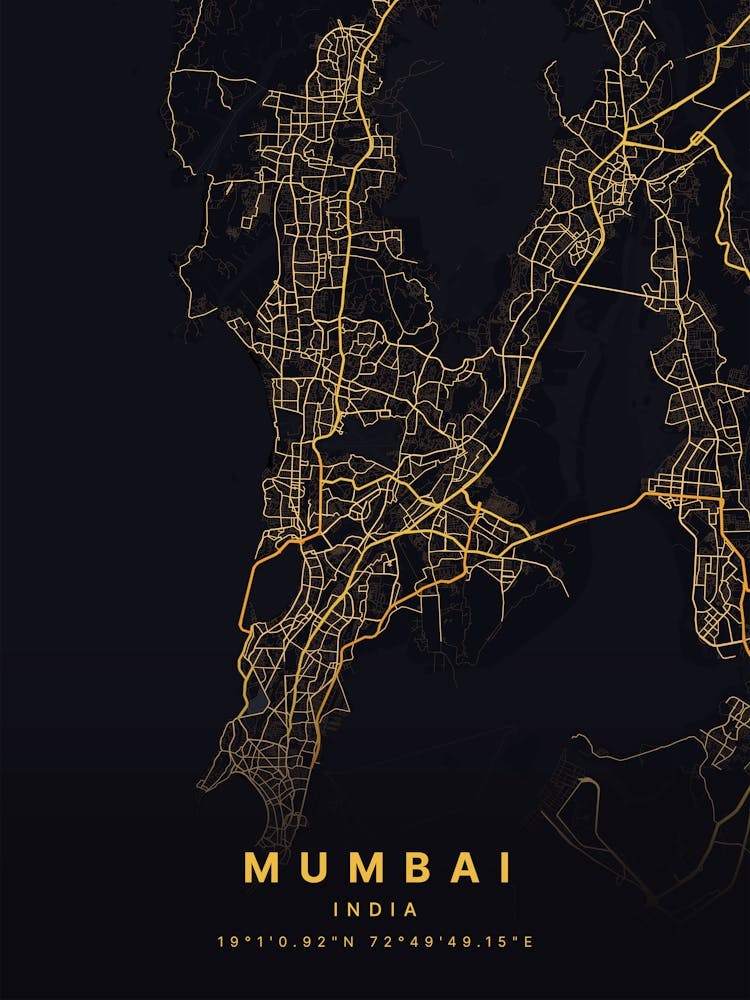 Mumbai India Black And Gold Map