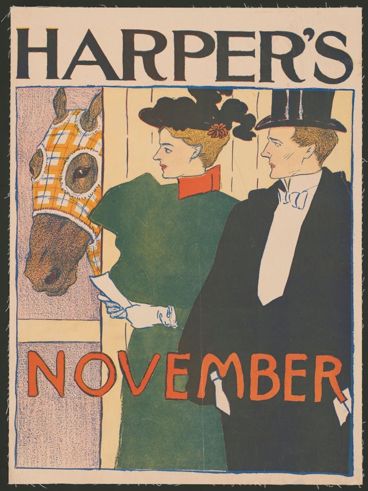 Man And Woman Checking On Horse (1895), Edward Penfield