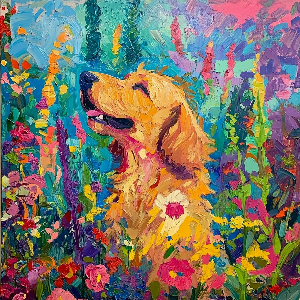 Dog and flowers