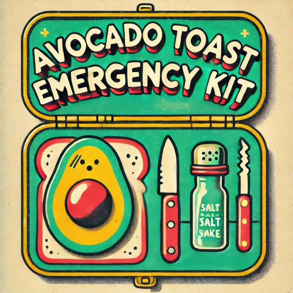Avocado Toast Emergency Kit. Kitschy Kitchen Art Series