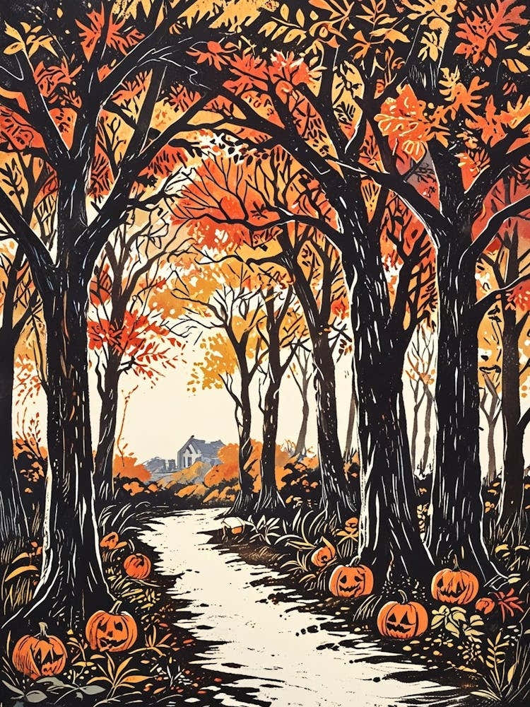 Halloween Pumpkins In The Woods