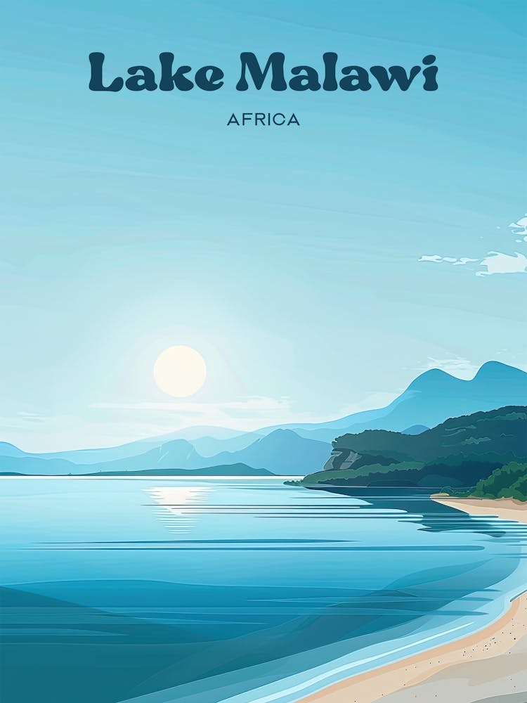 Lake Malawi Tranquil Digital Travel Illustration
