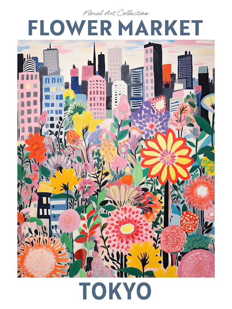 Tokyo Blue Flower Market Floral Travel Print Plant Art Modern Style