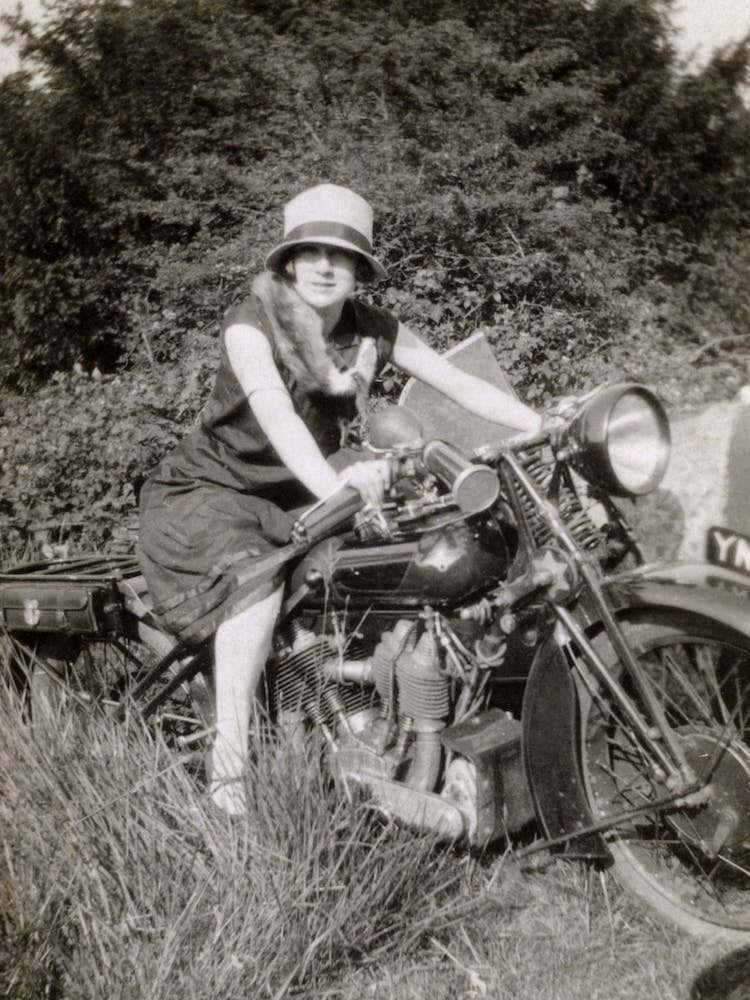 Young Lady On A Coventry Eagle Motorbike 1920s Black & White