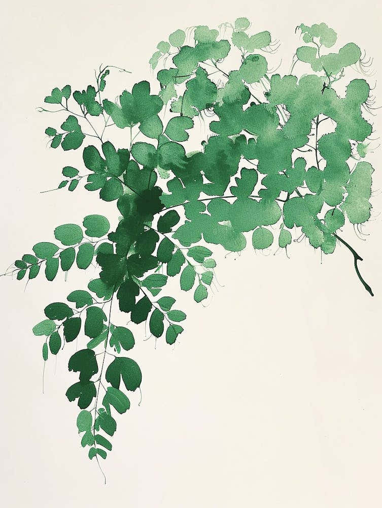 Green Ink Painting Of A Maidenhair Fern 3