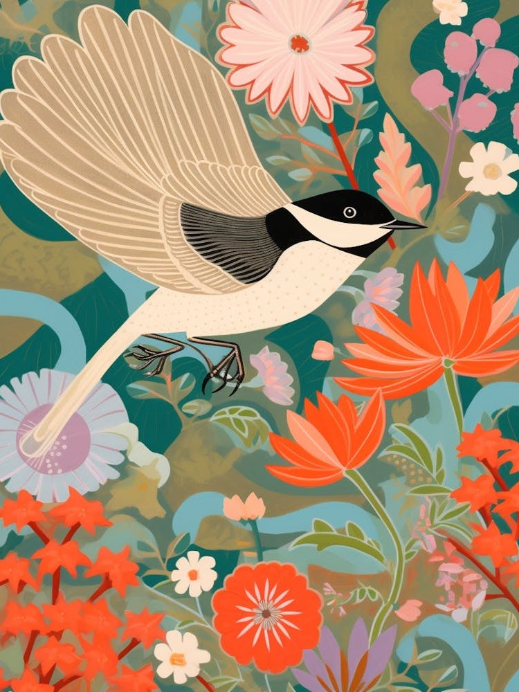 Maximalist Bird Painting Carolina Chickadee 1