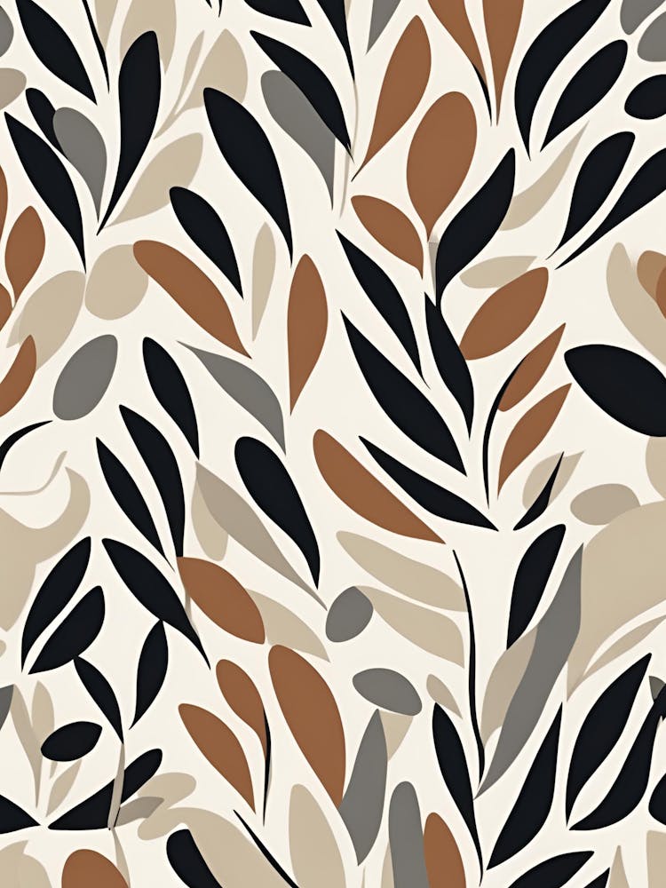 Mid Century Leaves Abstract Feature Wall Pattern | Matisse Neutral Autumn Tones Block