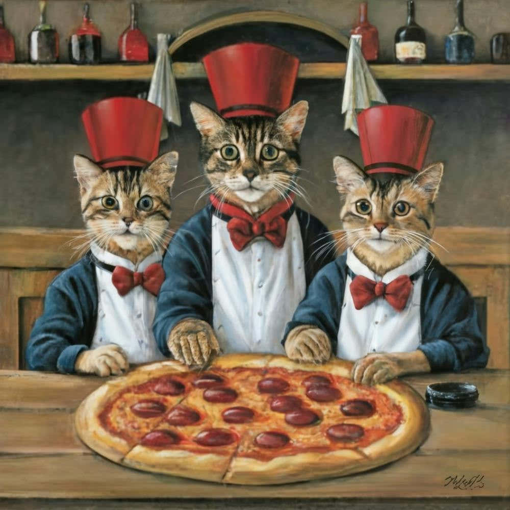 Whiskered Waiters Pizza Party Print Art