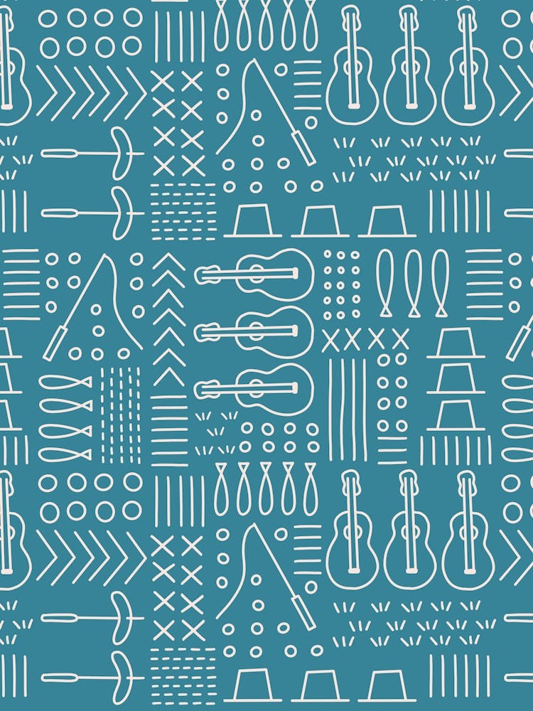 Fishing Down by the Lake - Summer Camping Activities Line Art White and Blue