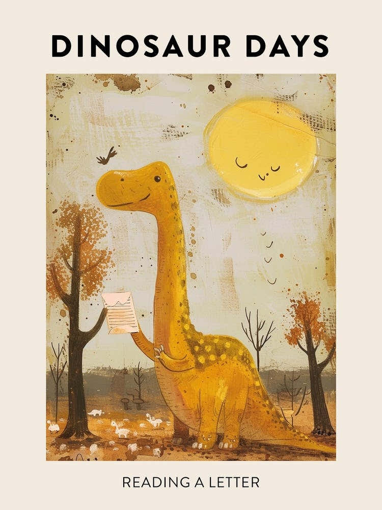 Reading A Letter Dinosaur Poster