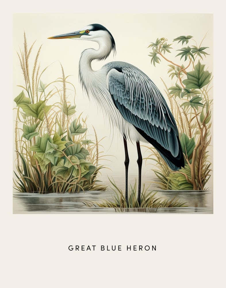 Ohara Koson Inspired Bird Painting Great Blue Heron 7 Poster