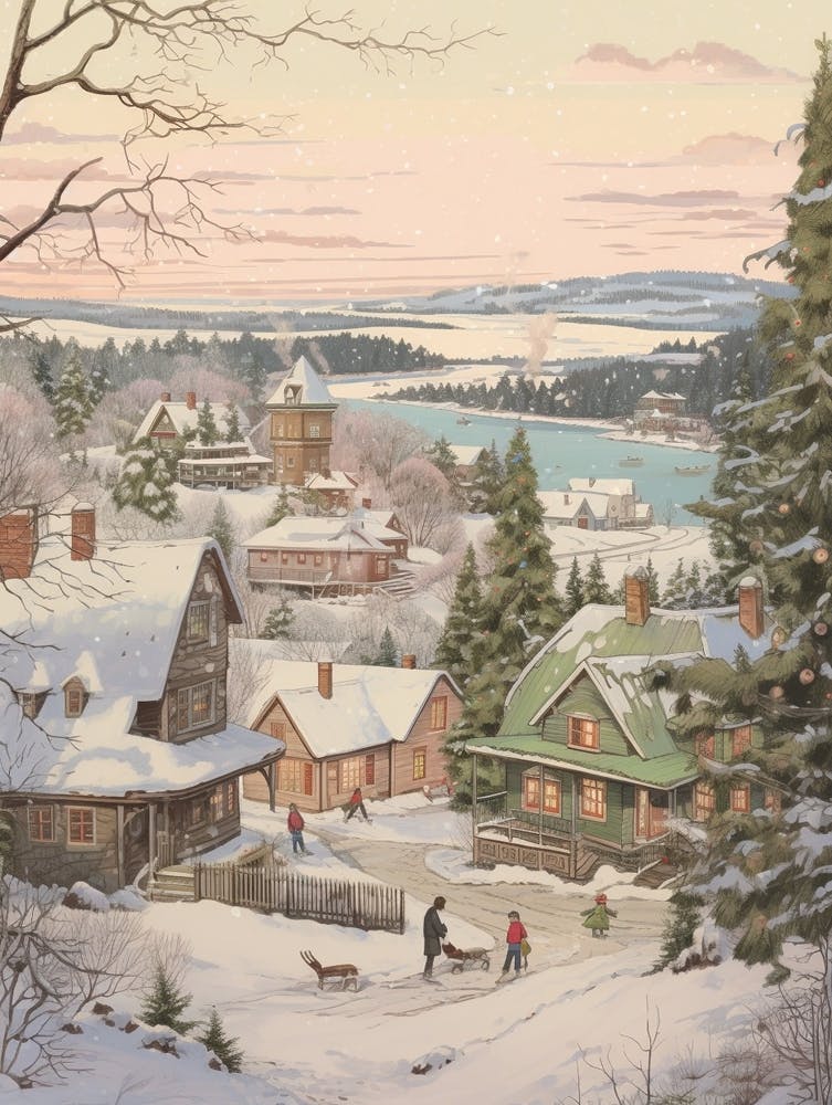 Vintage Winter Illustration Rovaniemi Finland 1