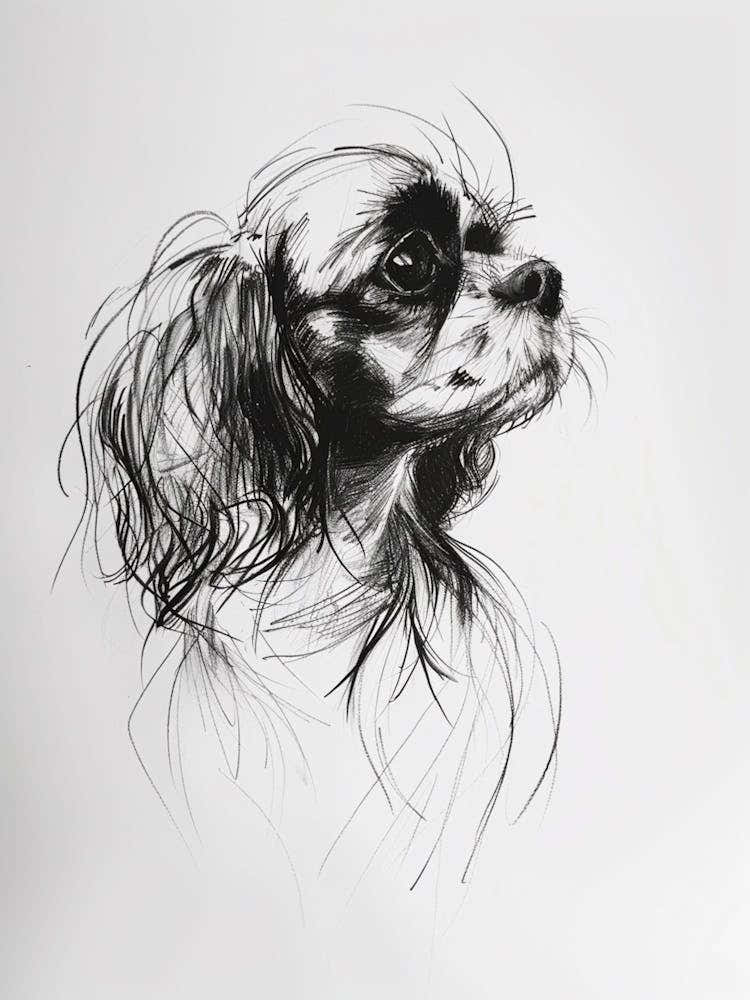 English Toy Spaniel Dog Charcoal Line 2
