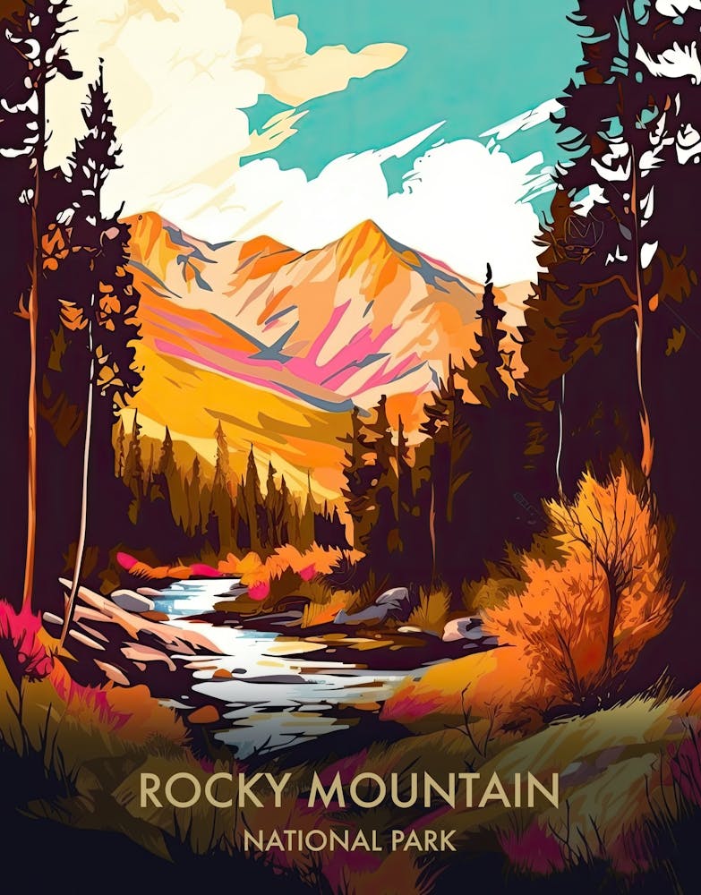 Rocky Mountain National Park Travel Poster Illustration Style 2