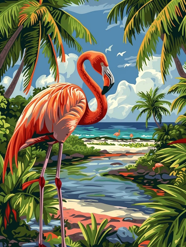 Greater Flamingo Nassau Bahamas Tropical Illustration 2