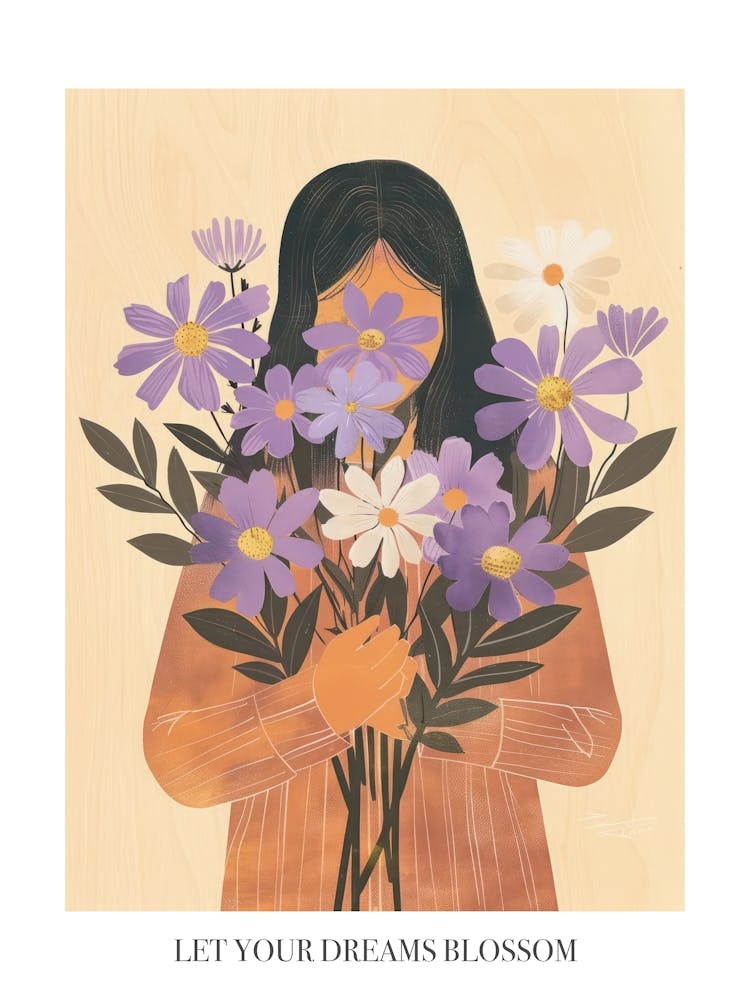 Let Your Dreams Blossom Poster Spring Girl With Purple Flowers 3