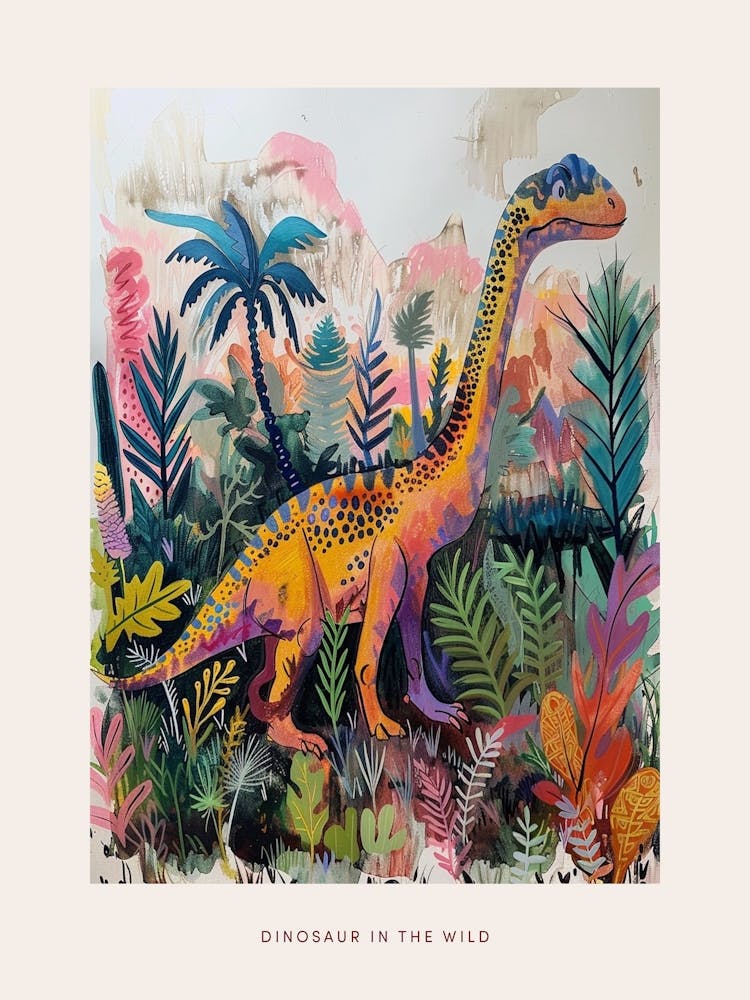 Colourful Dinosaur In The Landscape Painting 1 Poster