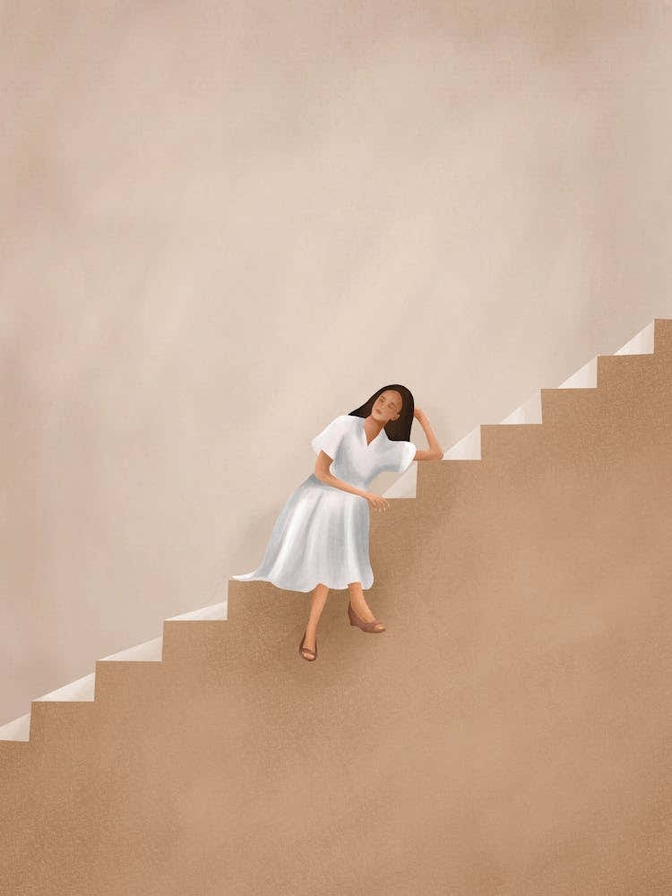 Girl Thinking on a Stairway
