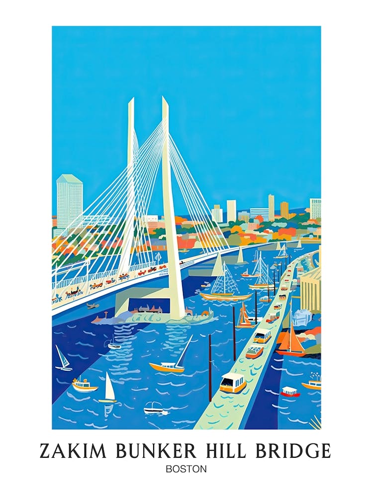Zakim Bunker Hill, Boston Colourful 4 Travel Poster
