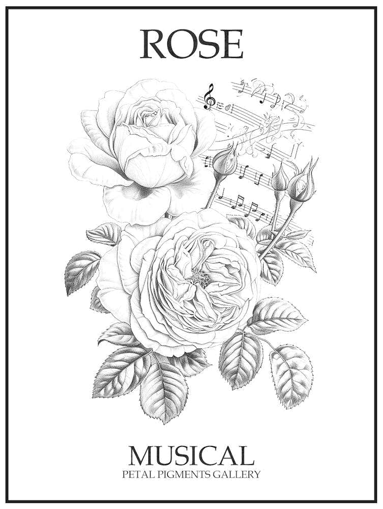 Rose Musical Line Drawing 1 Poster