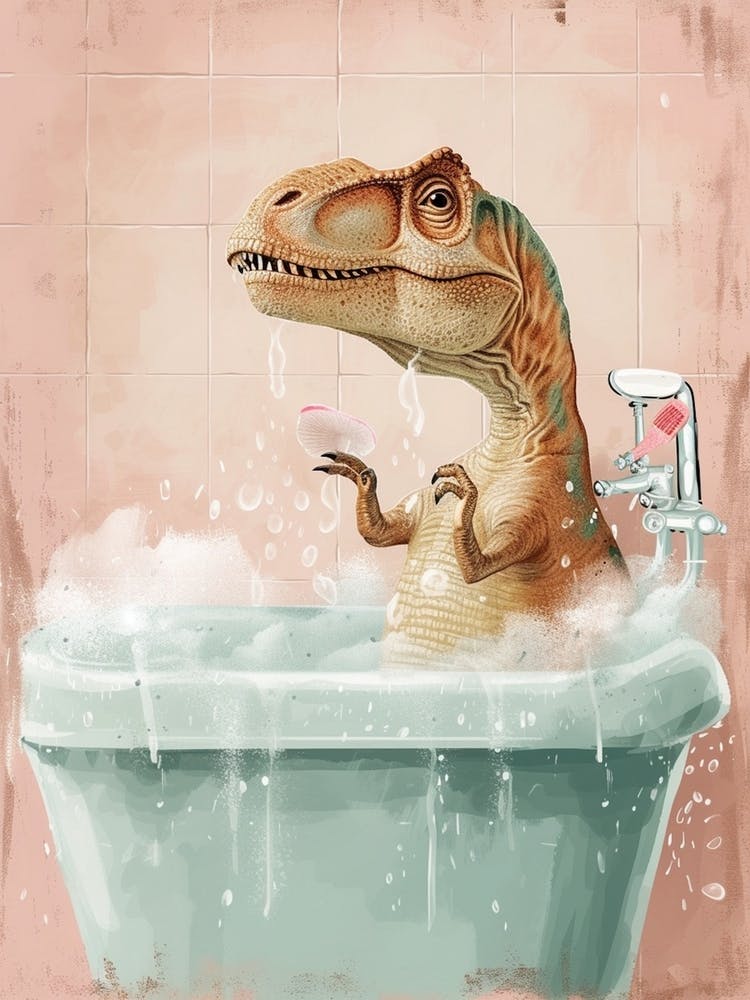 Dinosaur In The Bubble Bath Pastels