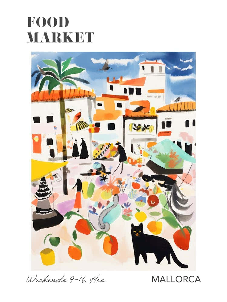 The Food Market In Mallorca 3 Illustration Poster