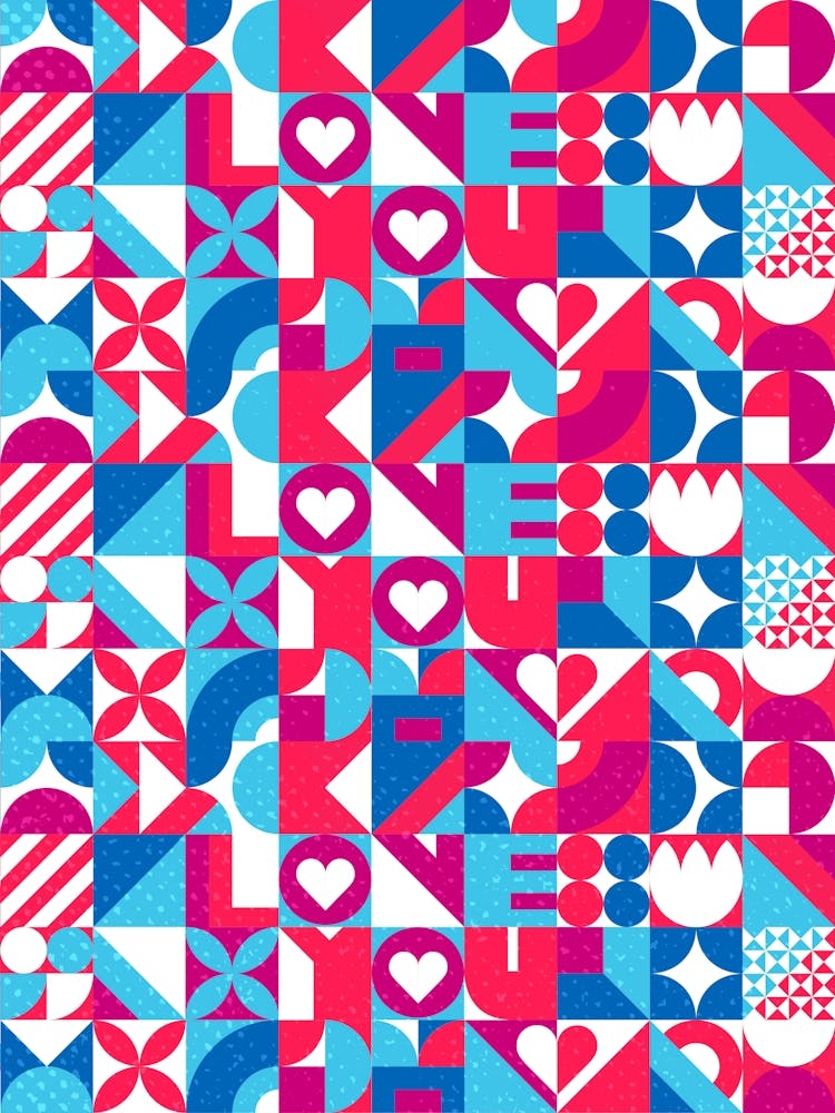 St. Valentines Day geometric neon synthwave pattern - abstract poster 4