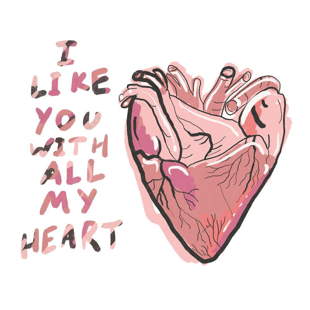 I Like You With All My Heart, valentines, love, illustration, wall art
