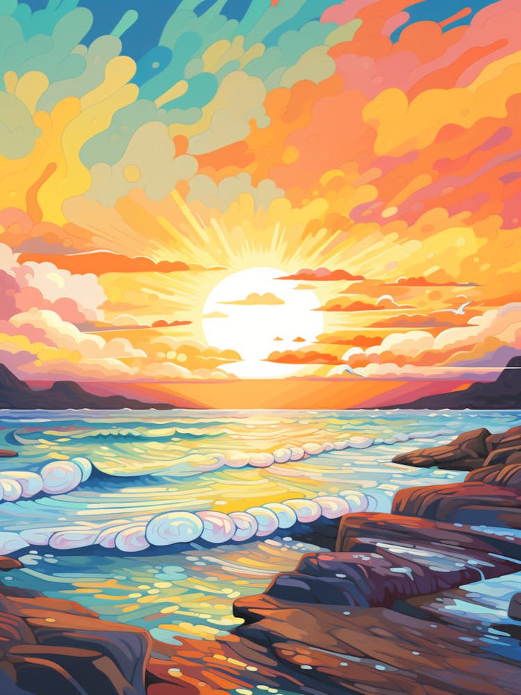 Freshwater Beach Australia At Sunset, Vibrant Painting 4