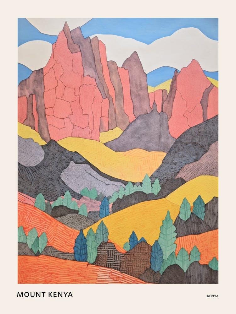 Mount Kenya Colourful Mountain Illustration Poster