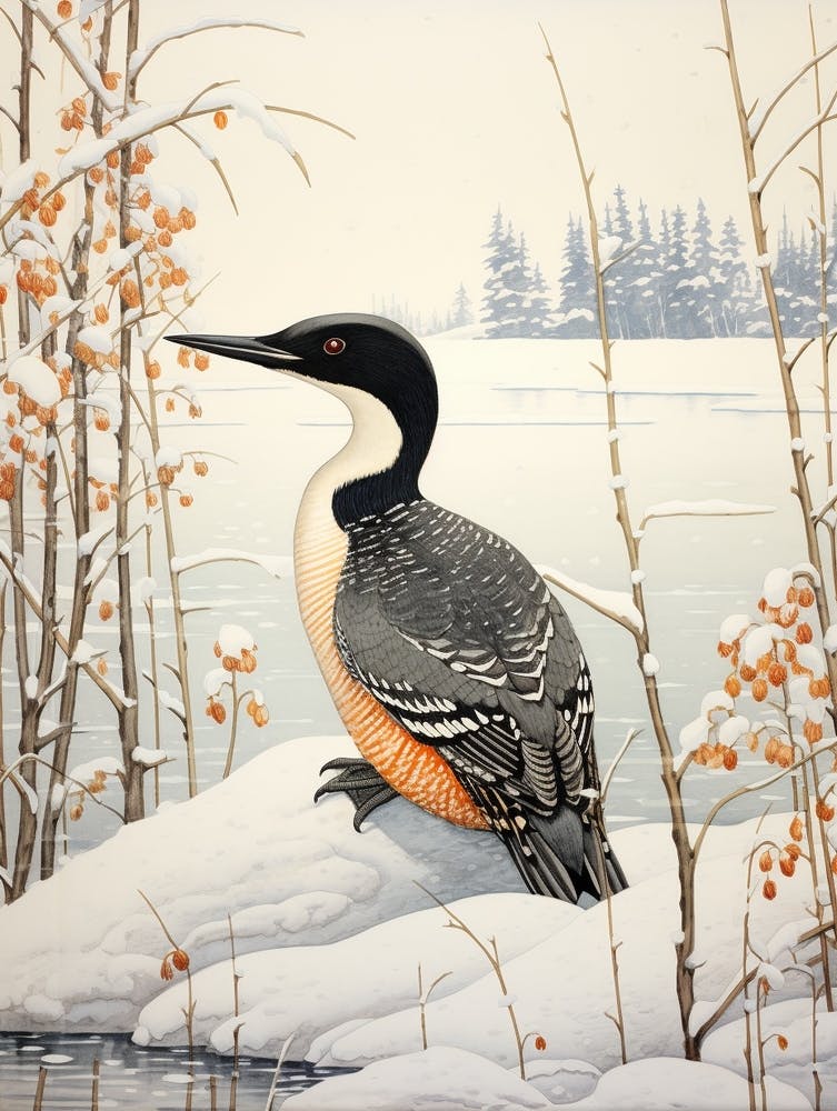 Winter Bird Painting Loon 1