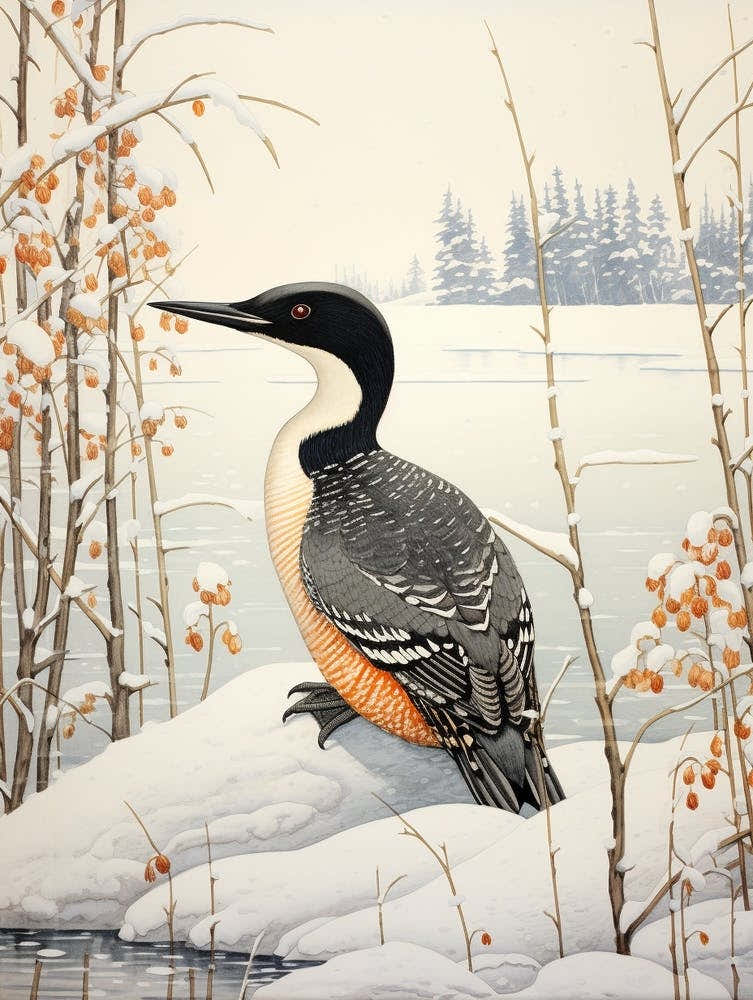 Winter Bird Painting Loon 1