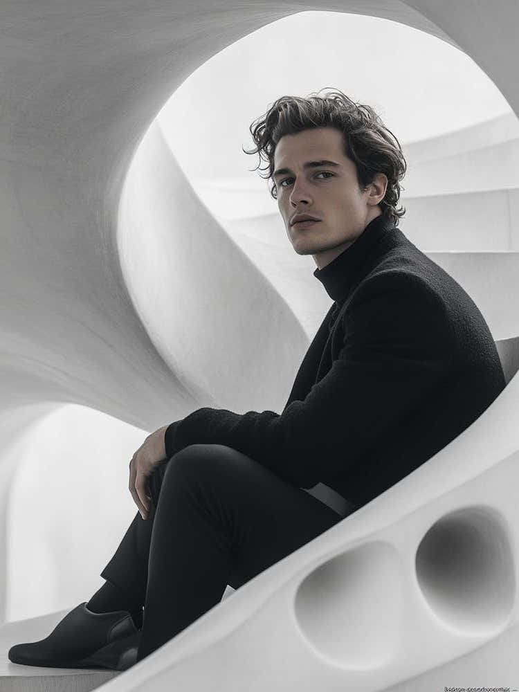 A Handsome Male Model Wearing Black Shoes