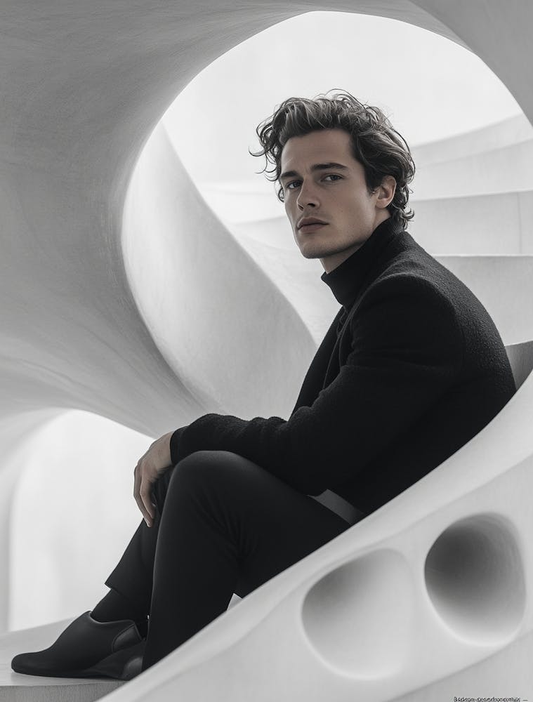 A Handsome Male Model Wearing Black Shoes