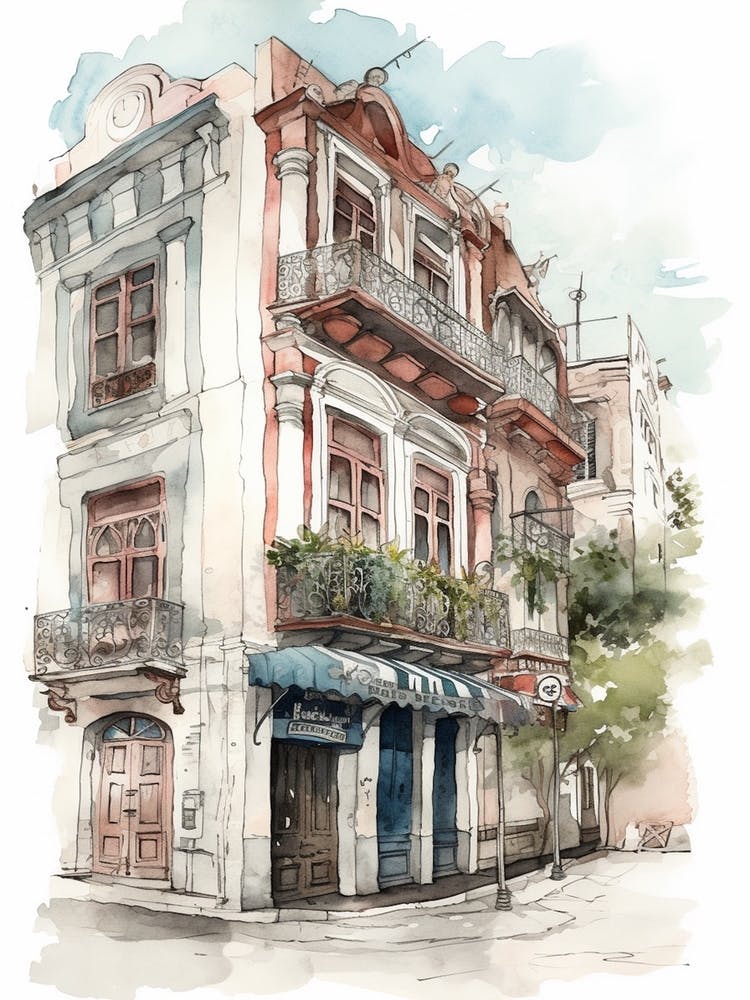 Carrasco Montevideo Uruguay Neighborhood, Watercolour 1