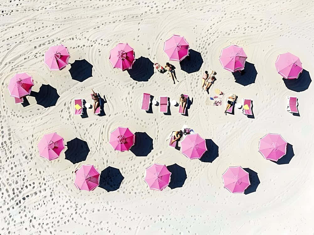 Pink Umbrellas On The Beach 6