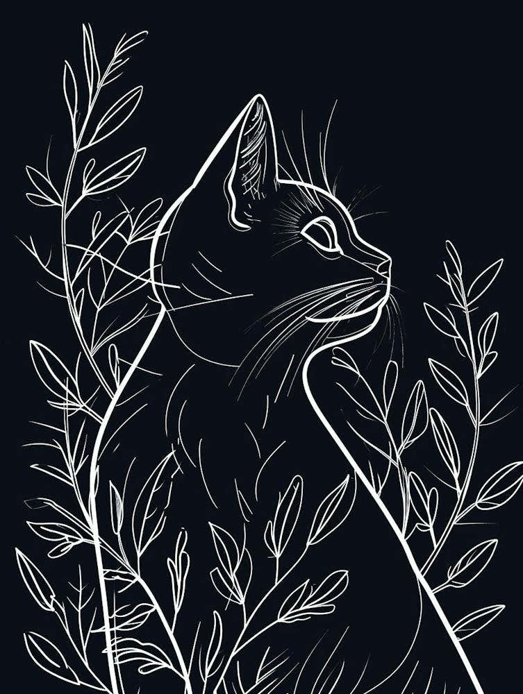 Highlander Cat Minimalist Illustration 2