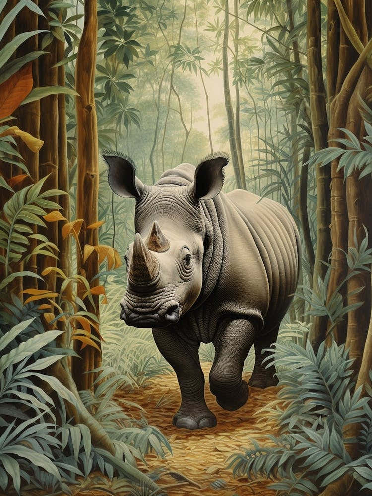 Blue Tones Of A Rhino Walking Through The Forest 3