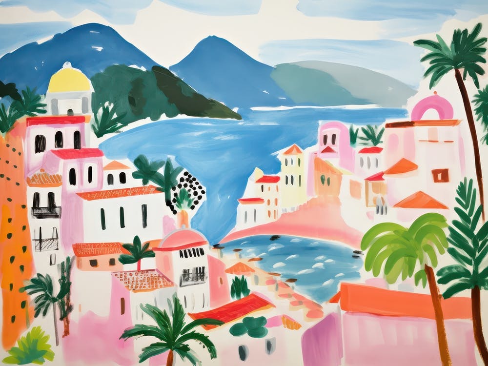 Amalfi Coast Cute Watercolour Illustration 1