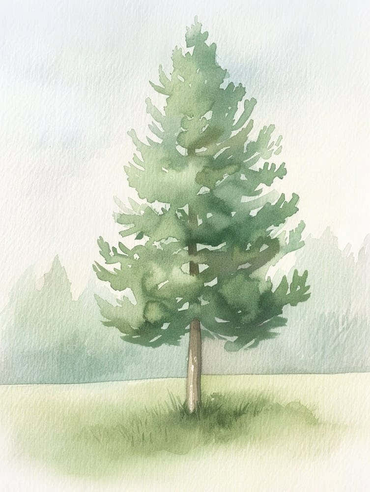 Pine Tree Atmospheric Watercolour Painting 1