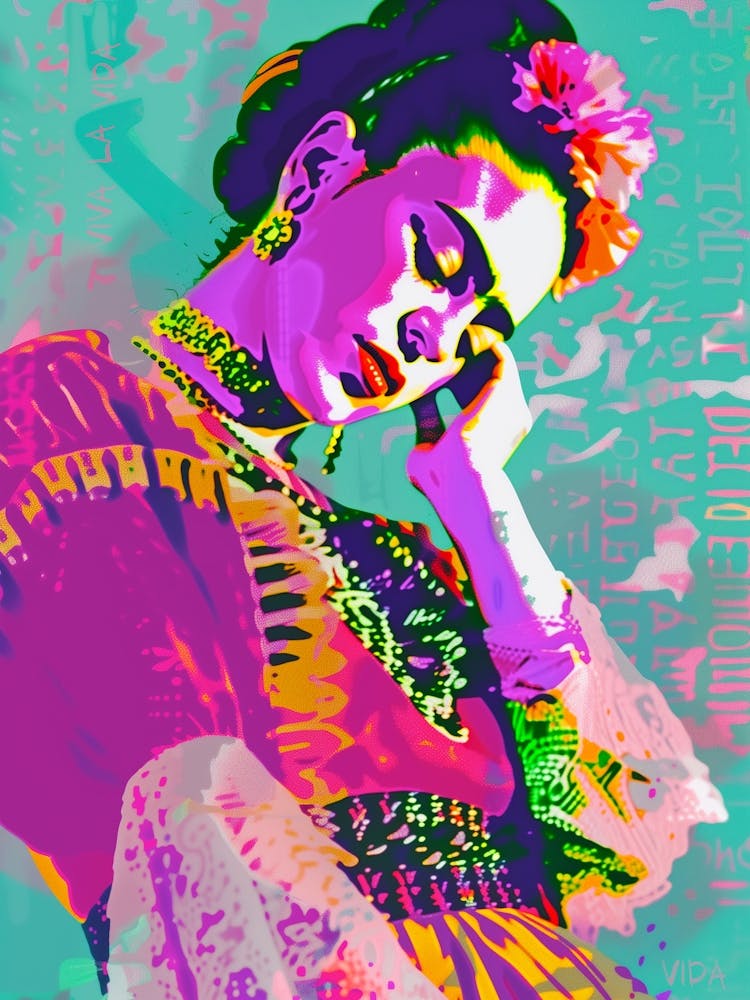 Frida Kahlo, bunte Neon Pop Art Druck