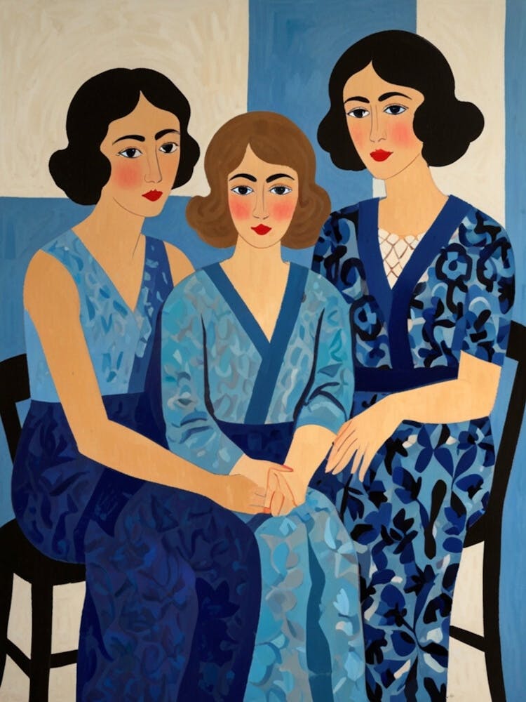 Three Women In Blue 1