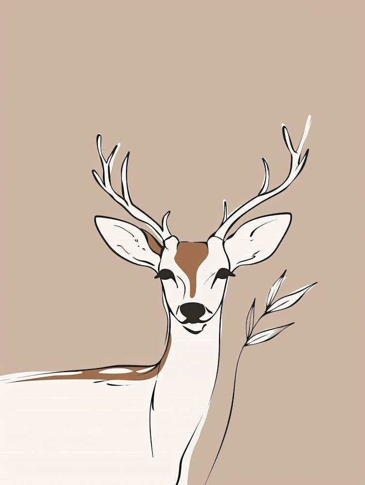 Deer Portrait - Boho, Line Art