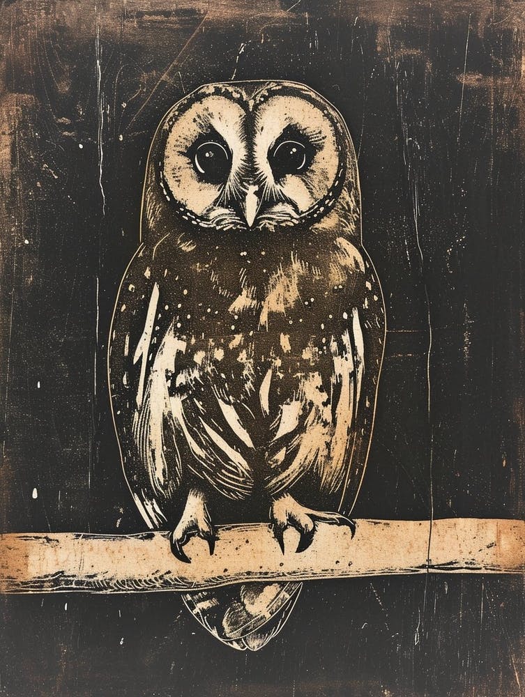 Australian Masked Owl Linocut Blockprint 2