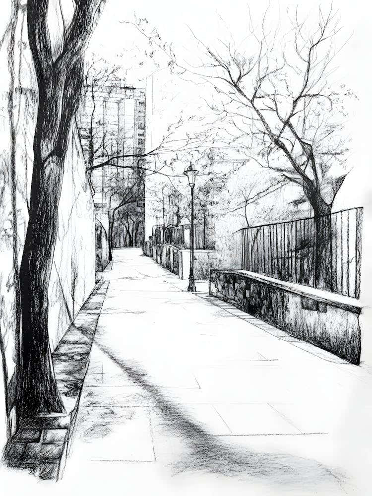 Charcoal Pencil Drawing London Street