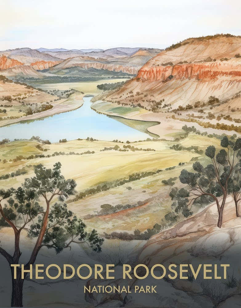 Theodore Roosevelt National Park Watercolour Vintage Travel Poster 2