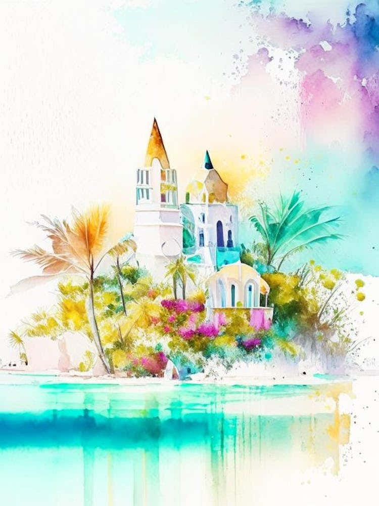 Isla Mujeres Mexico Watercolour Pastel Tropical Destination