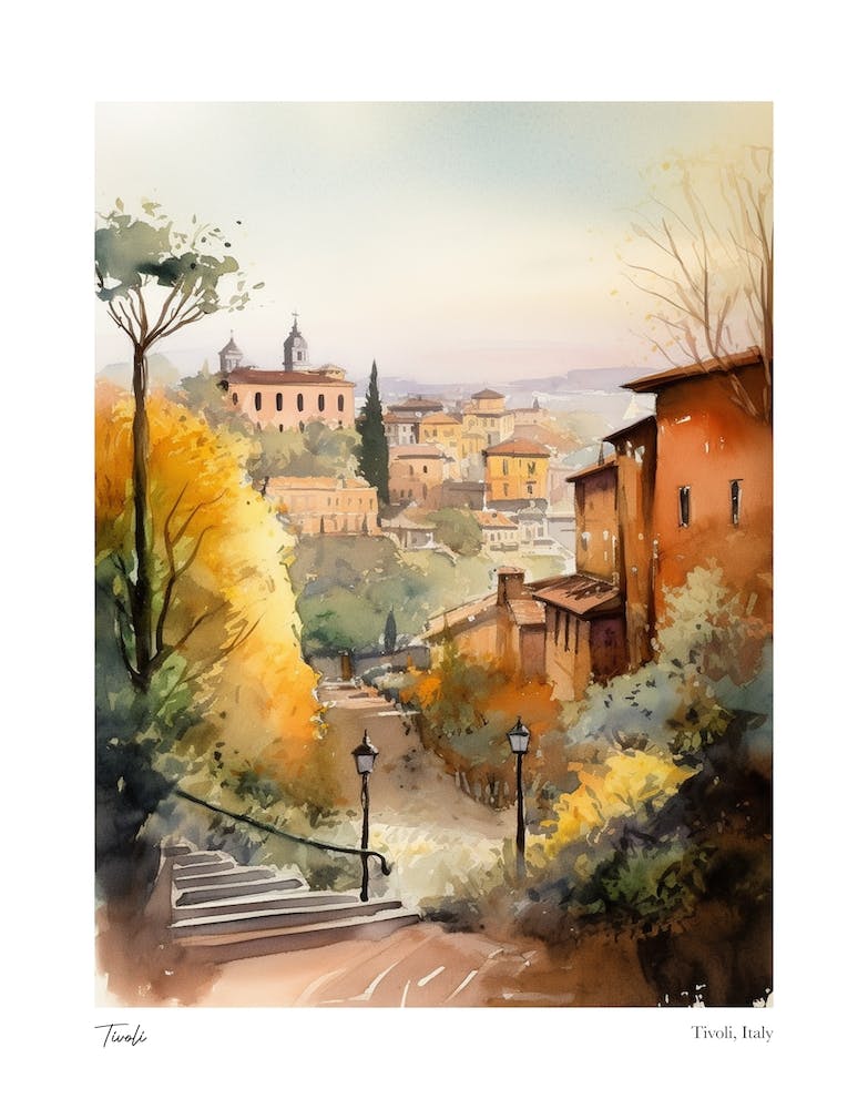Tivoli, Italy 2 Watercolour Travel Poster