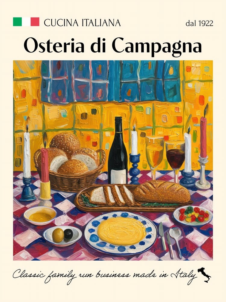 Osteria Di Campagna Trattoria Italian Poster Food Kitchen