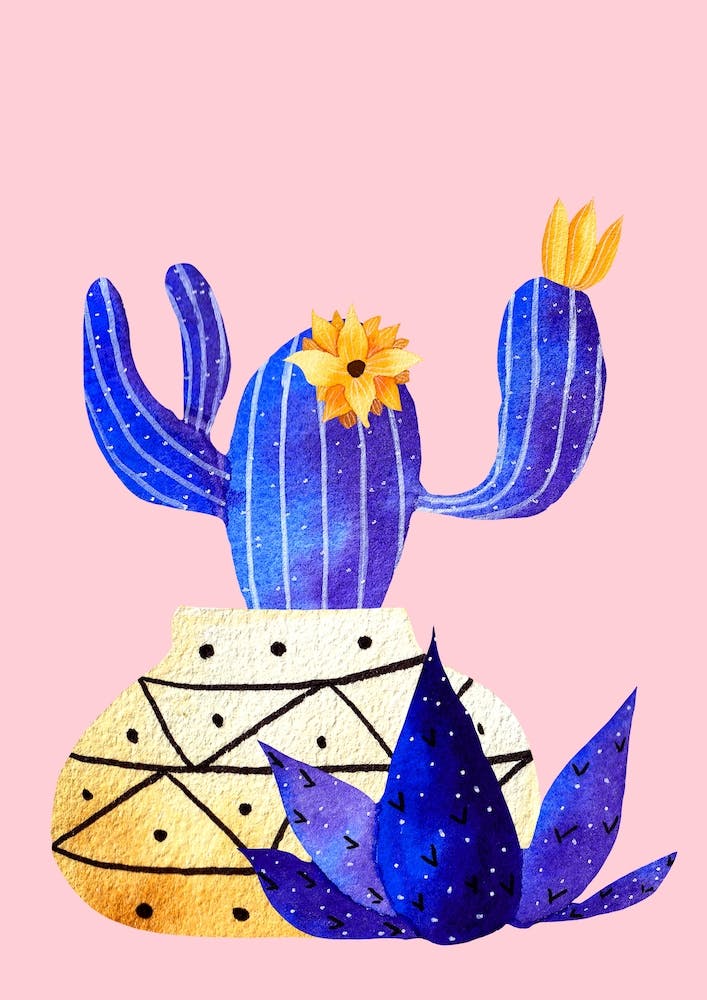 Golden Pot And Cute Cactus